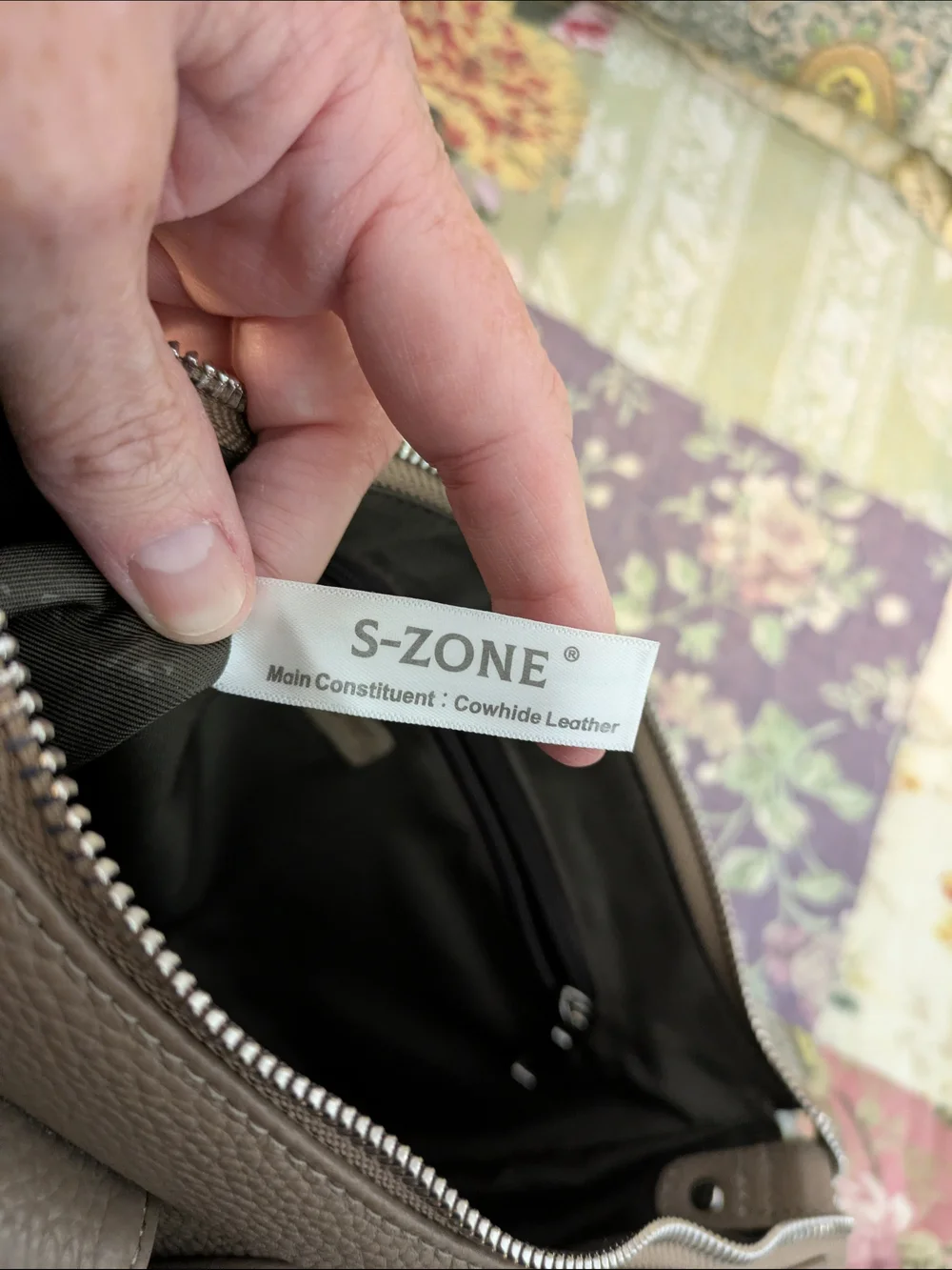 S-Zone Taupe Leather Shoulder Bag with Multiple Pockets And 2 Removable Straps